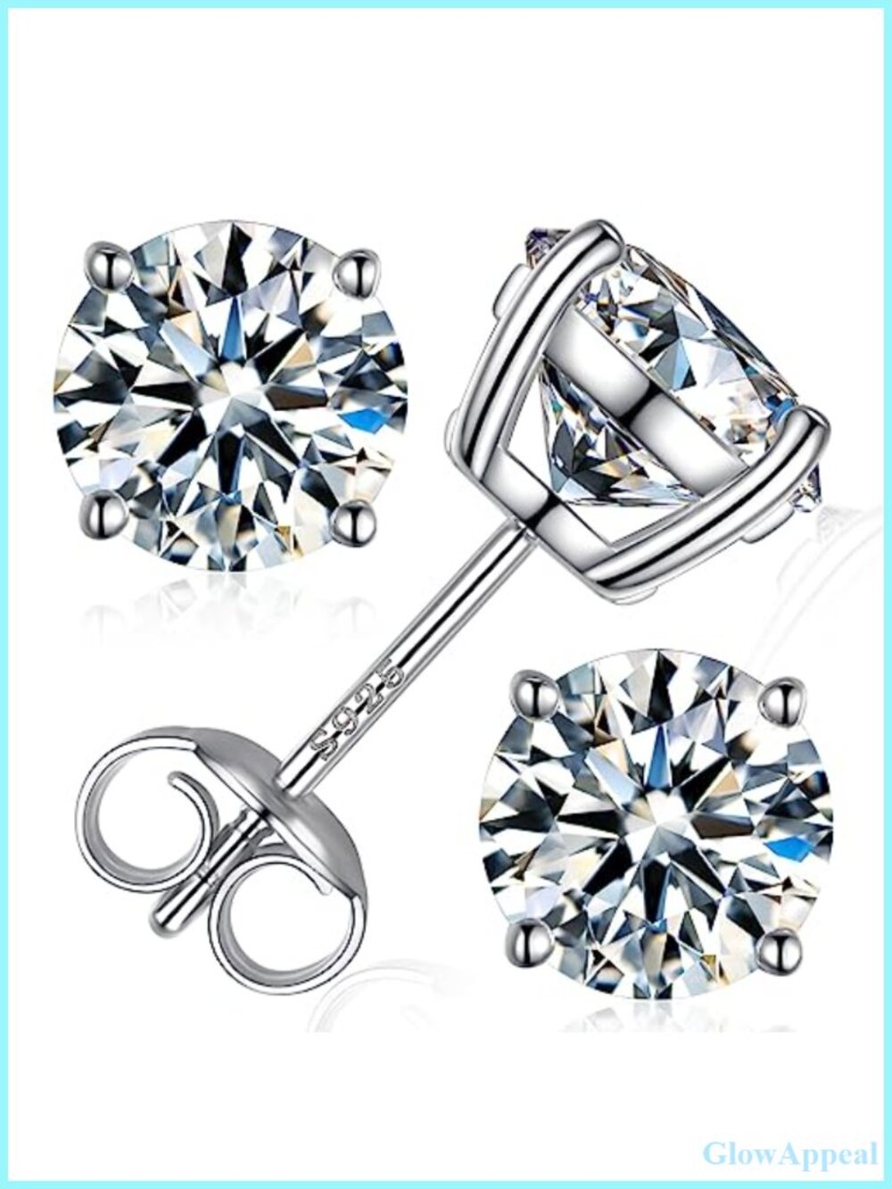 Moissanite Stud Earrings Round Cut VVS1 18K White Gold Plated 925 Sterling